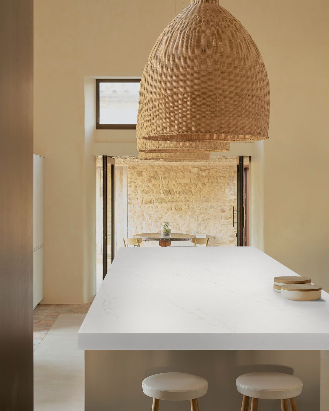 Calacatta Venato quartz countertops installed in a home