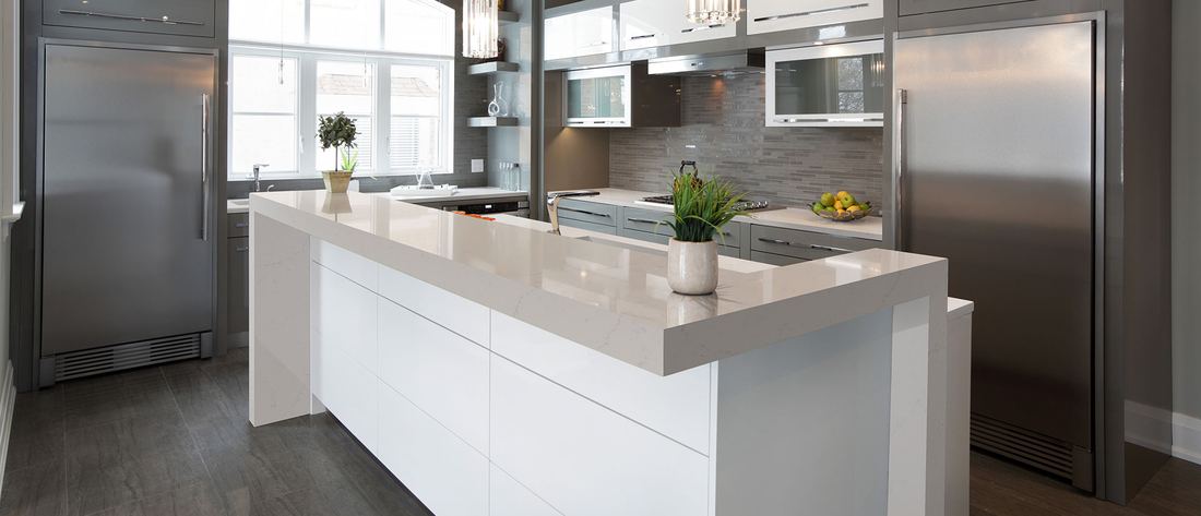 Alabaster White quartz countertops installed in a home