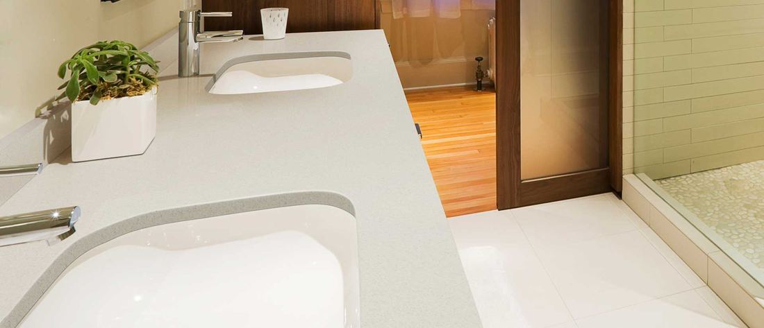 Bayshore Sand quartz countertops installed in a home