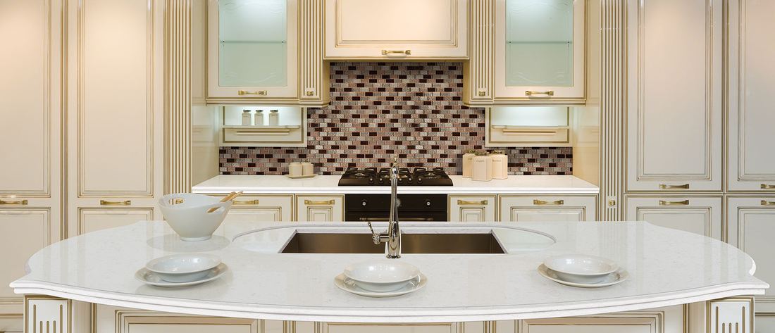 Blanca Statuarietto quartz countertops installed in a home