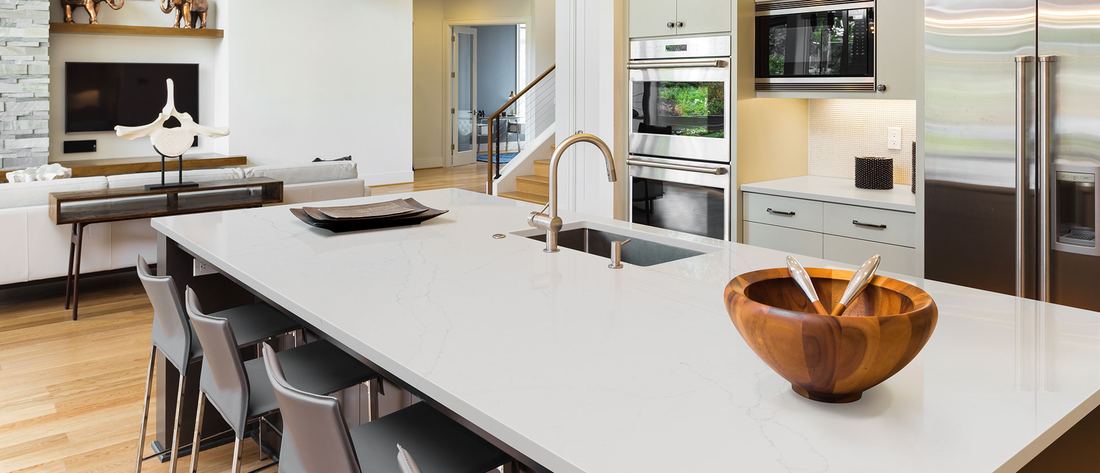 Calacatta Alto quartz countertops installed in a home