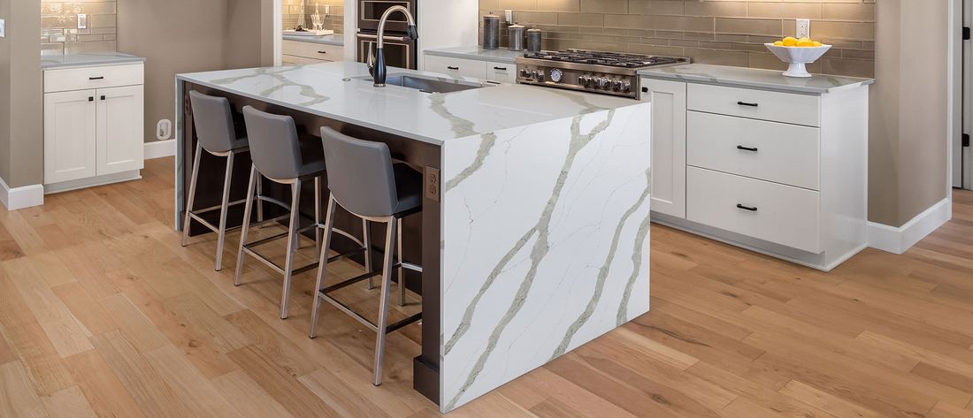 Calacatta Bali quartz countertops installed in a home