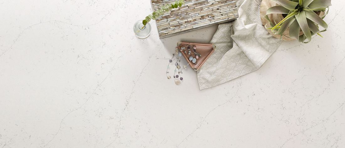 Calacatta Botanica quartz countertops installed in a home