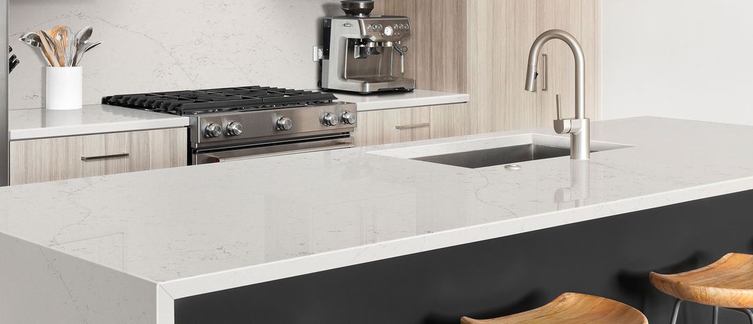 Calacatta Botanica quartz countertops installed in a home