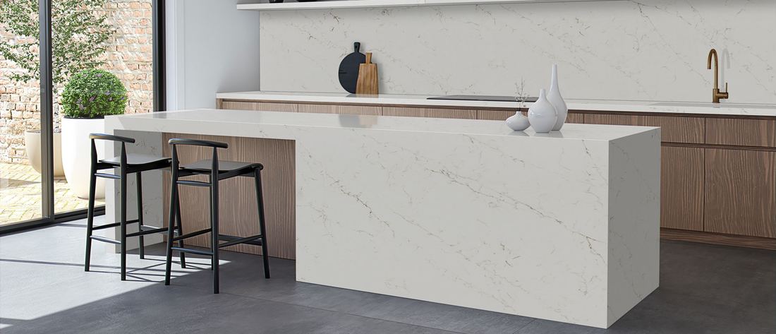 Calacatta Delios quartz countertops installed in a home