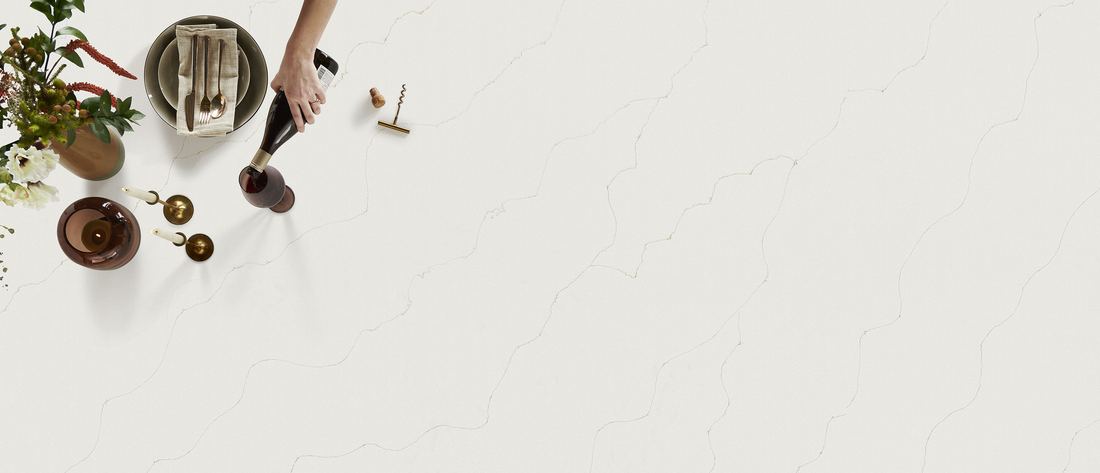 Calacatta Duolina quartz countertops installed in a home