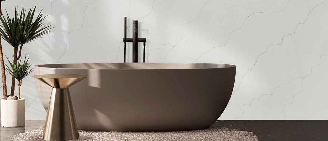 Calacatta Duolina quartz countertops installed in a home