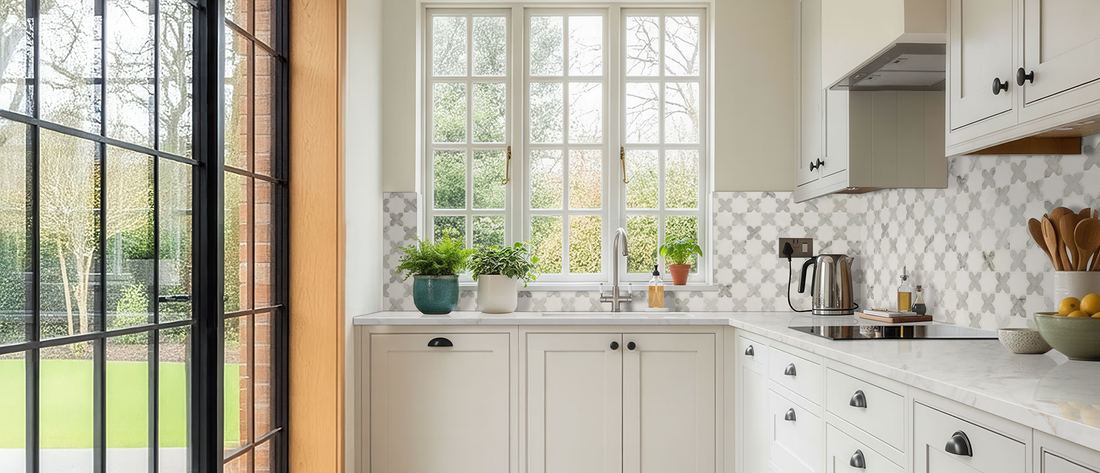 Calacatta Fioressa quartz countertops installed in a home