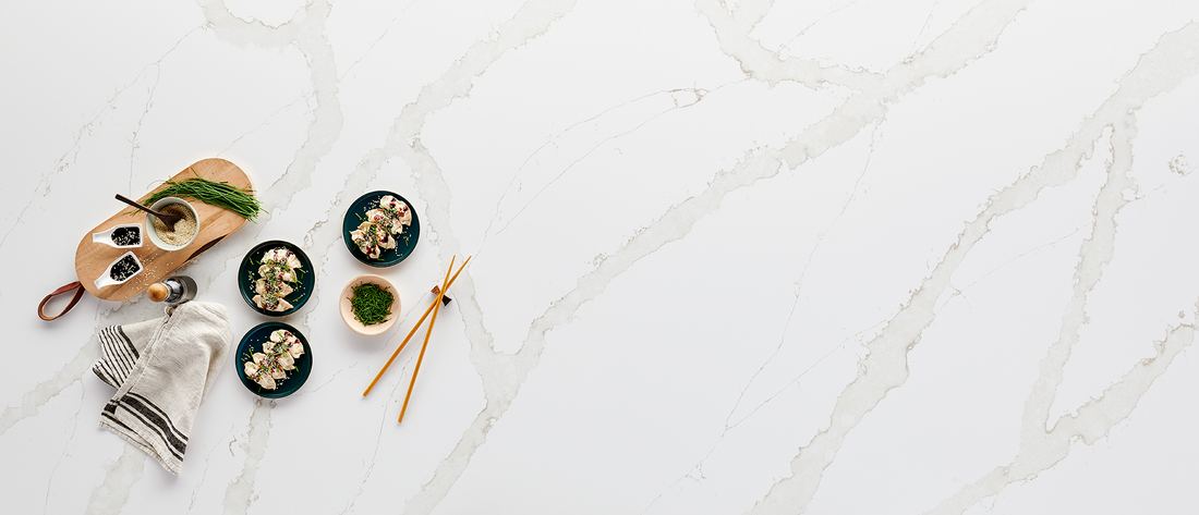 Calacatta Goa quartz countertops installed in a home