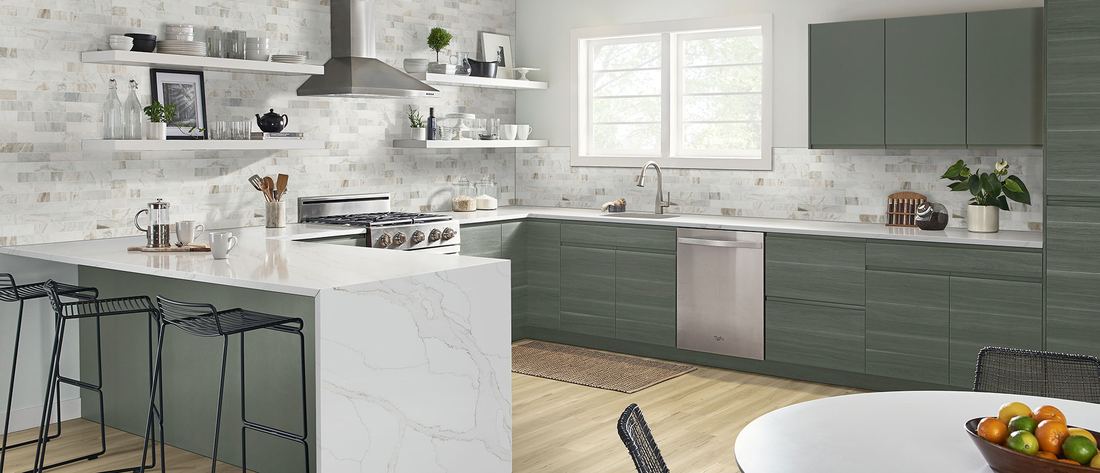 Calacatta Izaro quartz countertops installed in a home