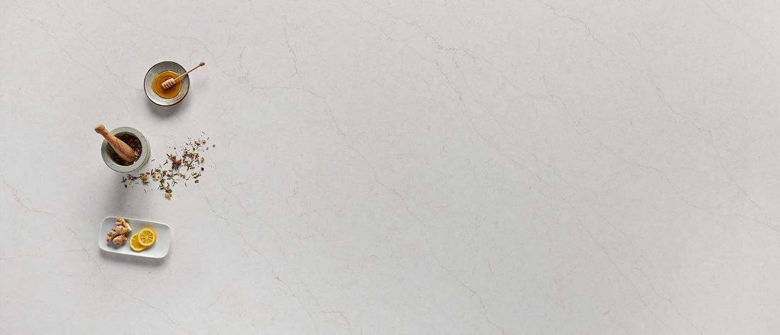 Calacatta Karmelo quartz countertops installed in a home