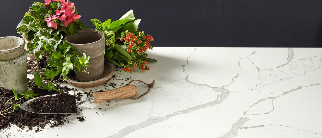 Calacatta Laza quartz countertops installed in a home