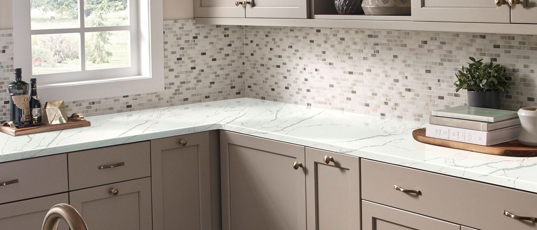 Calacatta Laza quartz countertops installed in a home