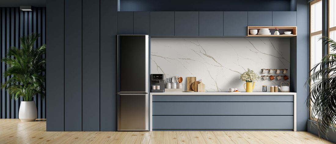 Calacatta Laza Oro quartz countertops installed in a home