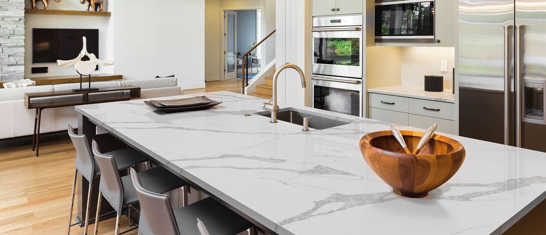 Calacatta Leon quartz countertops installed in a home