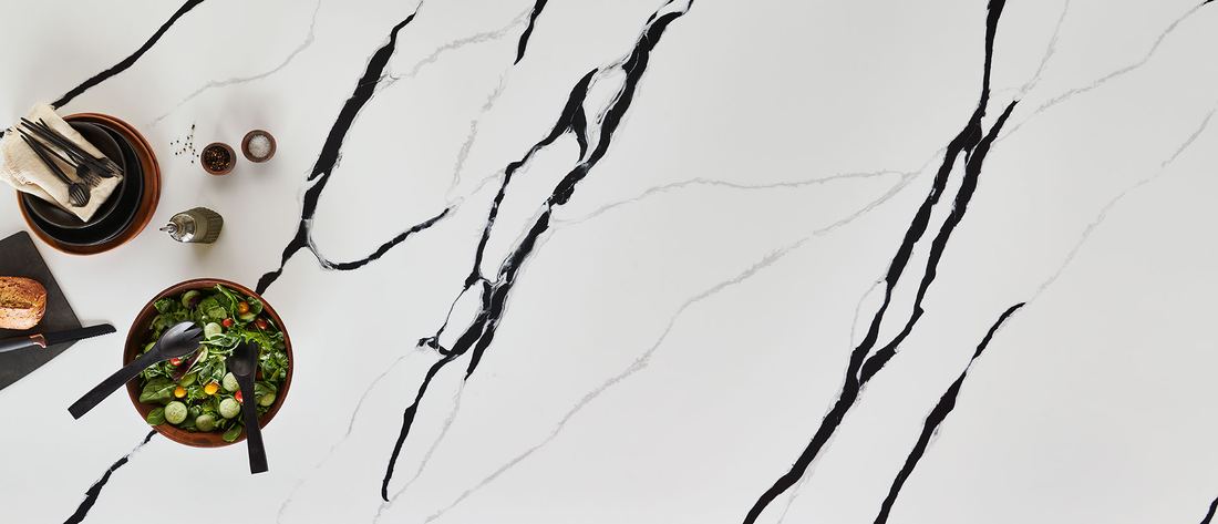 Calacatta Lumanyx quartz countertops installed in a home