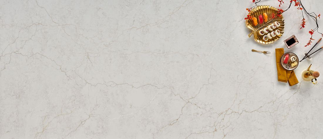 Calacatta Miraggio Cove quartz countertops installed in a home