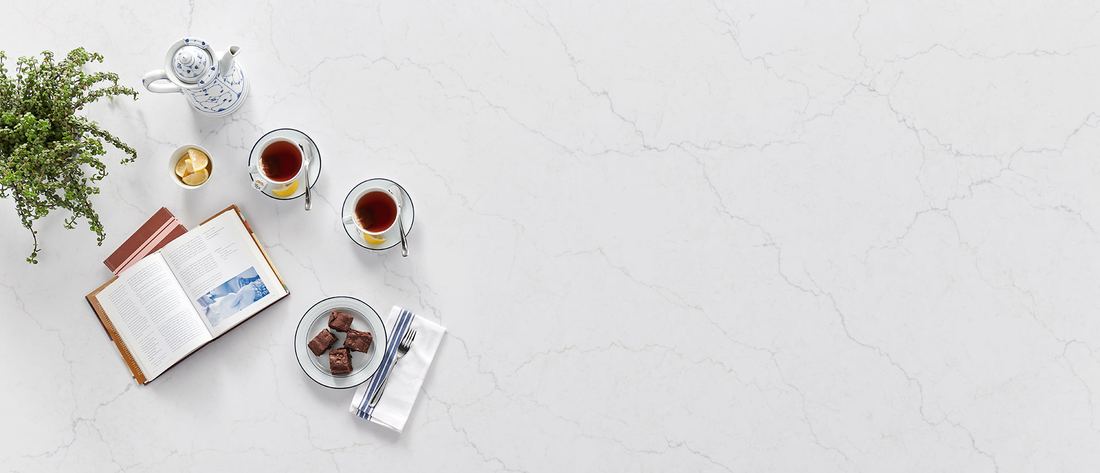 Calacatta Miraggio Duo quartz countertops installed in a home