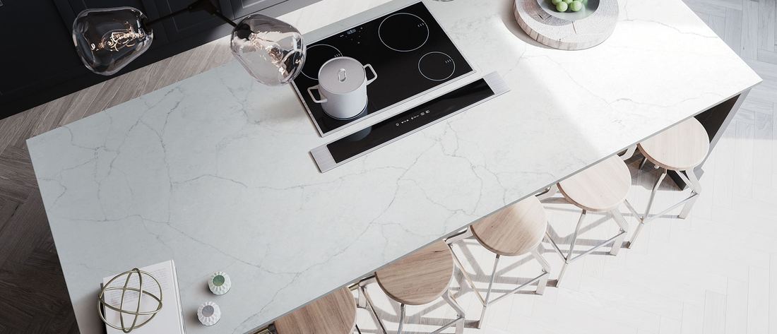 Calacatta Monaco quartz countertops installed in a home