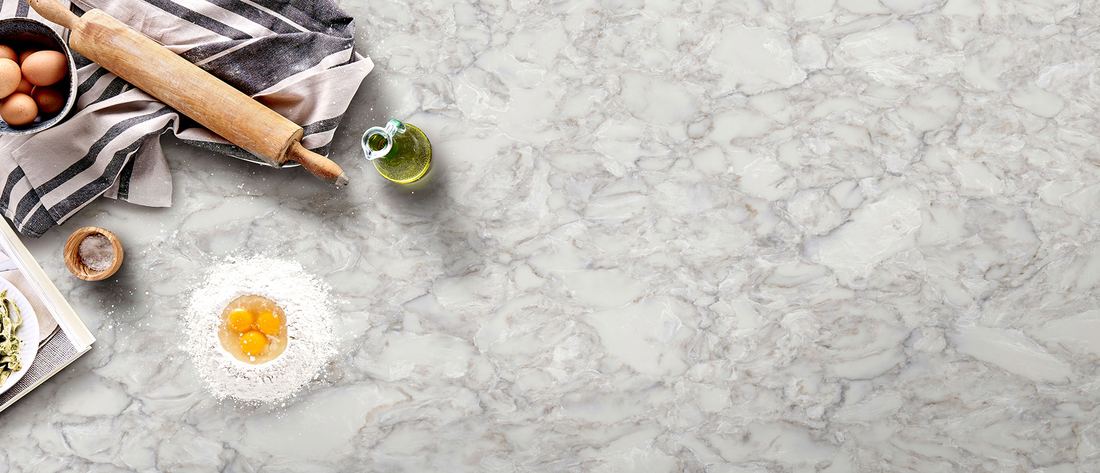 Calacatta Ocellio quartz countertops installed in a home