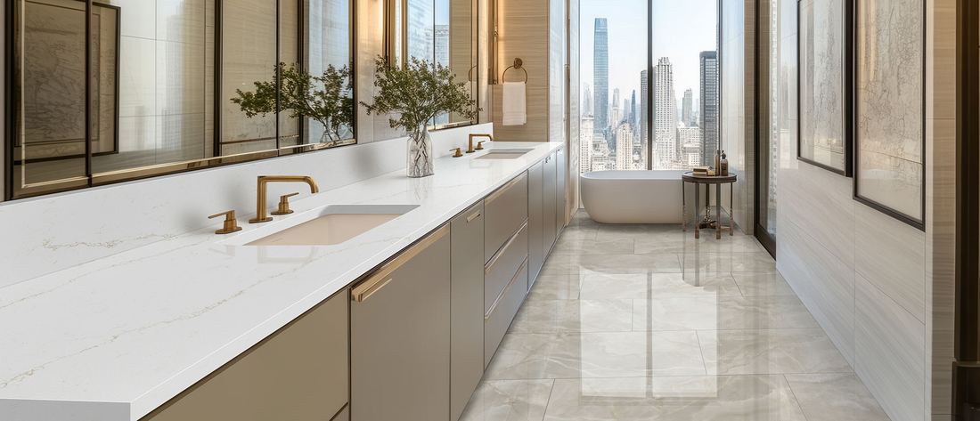Calacatta Rusta quartz countertops installed in a home