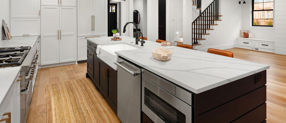 Calacatta Sierra quartz countertops installed in a home