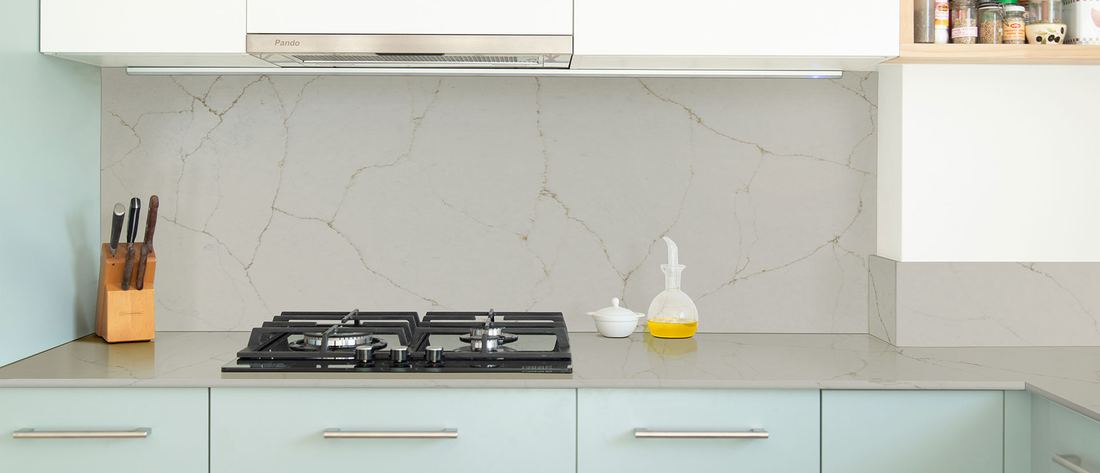 Calacatta Valentin quartz countertops installed in a home