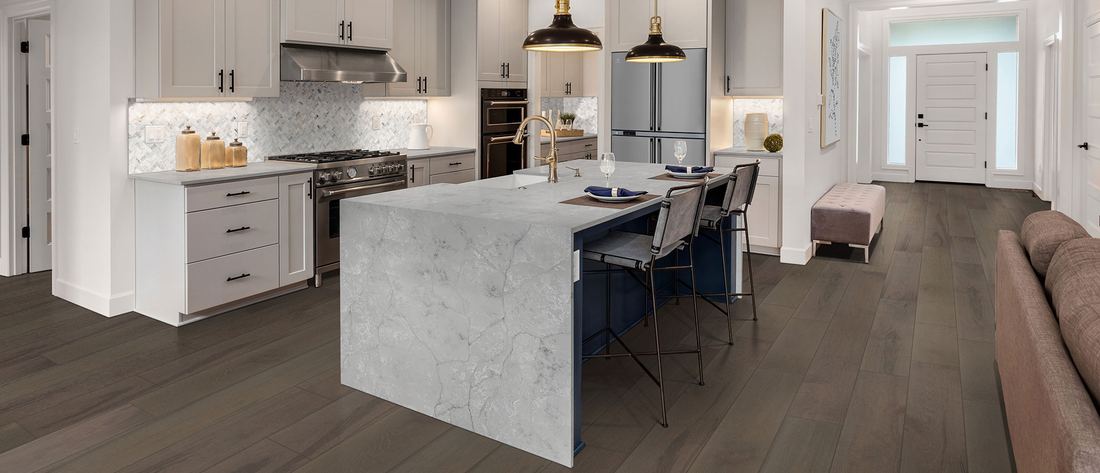 Calacatta Versailles quartz countertops installed in a home