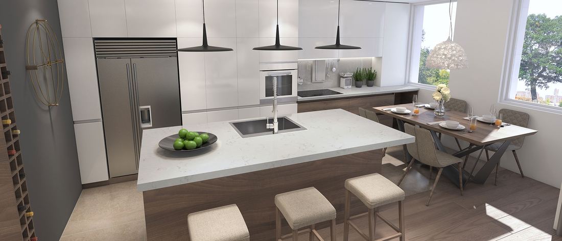Carrara Breve quartz countertops installed in a home