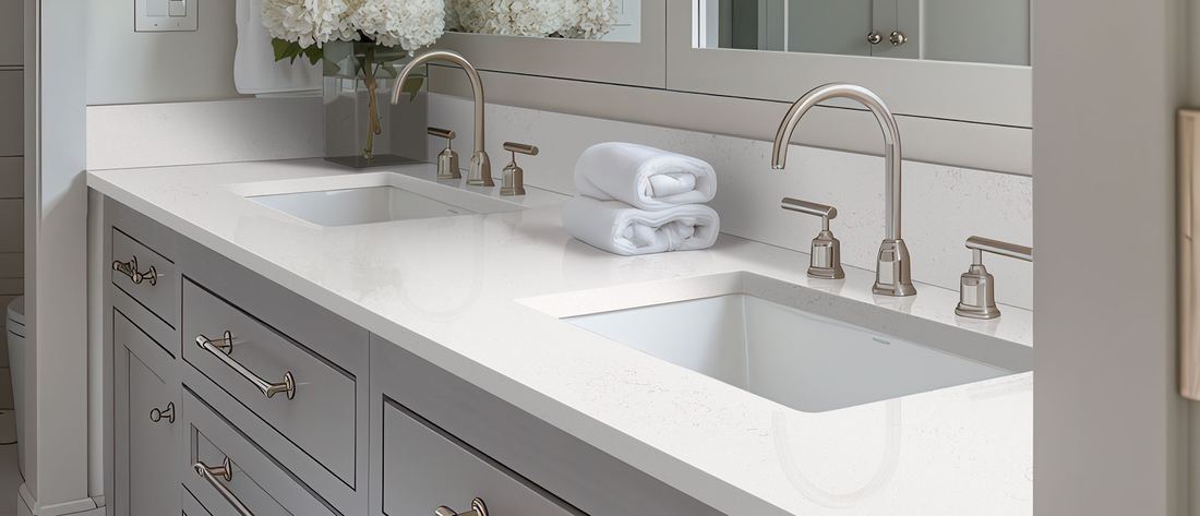 Carrara Marmi quartz countertops installed in a home