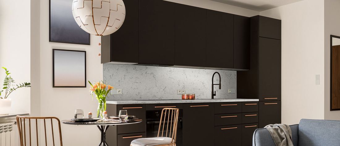 Carrara Mist quartz countertops installed in a home