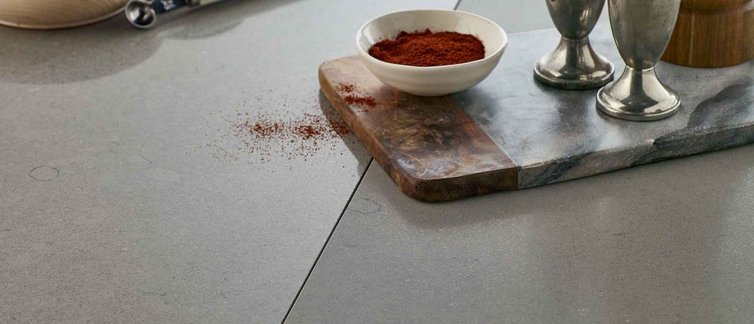 Fossil Gray quartz countertops installed in a home