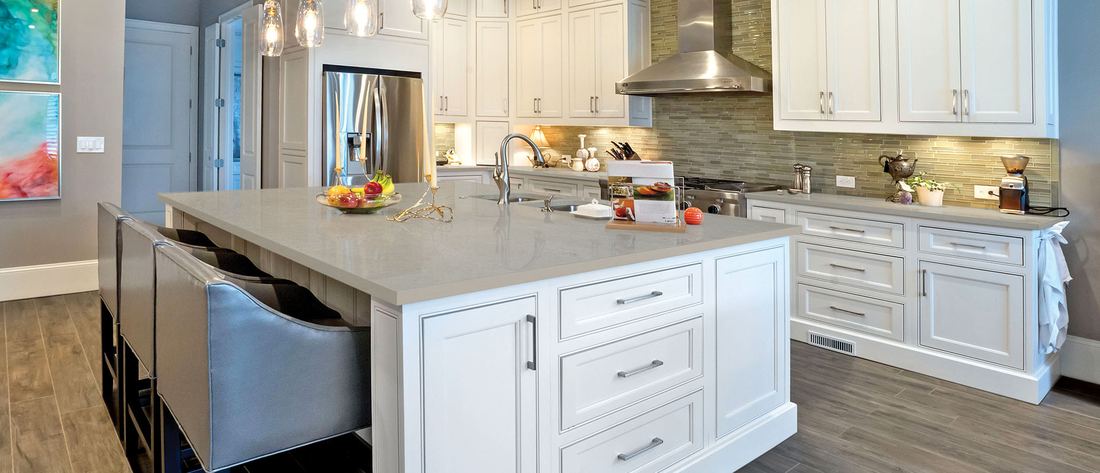 Fossil Gray quartz countertops installed in a home