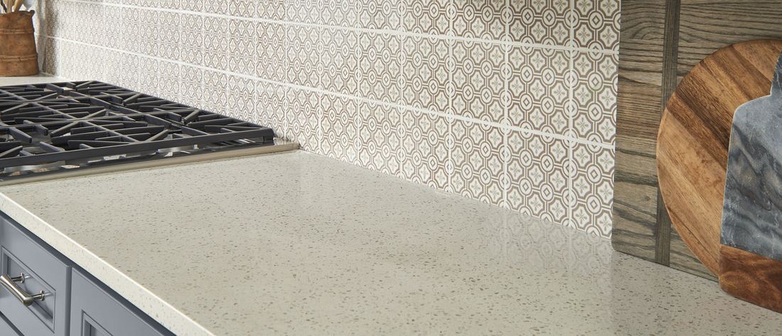 Iced White quartz countertops installed in a home