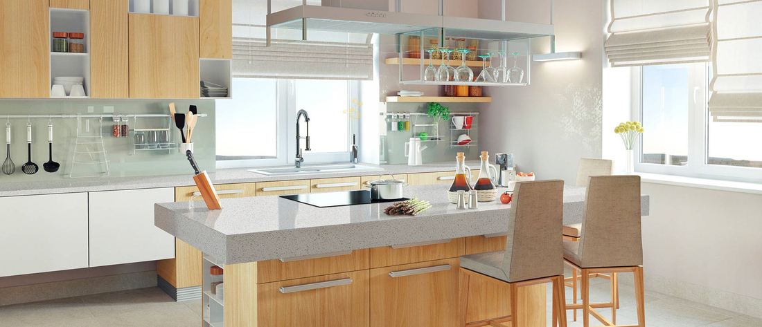 Meridian Gray quartz countertops installed in a home