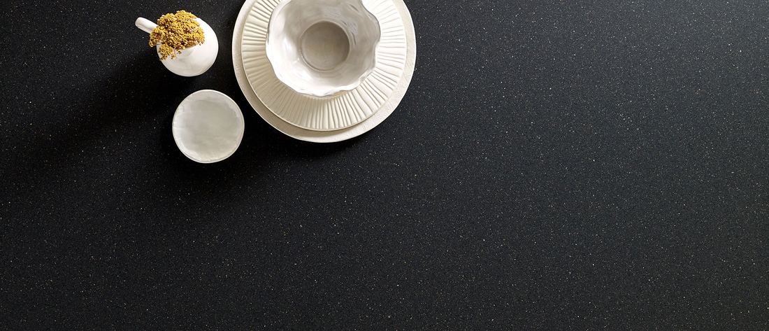 Midnight Majesty quartz countertops installed in a home