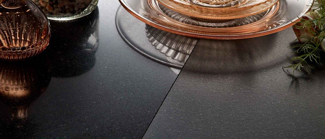 Midnight Majesty quartz countertops installed in a home