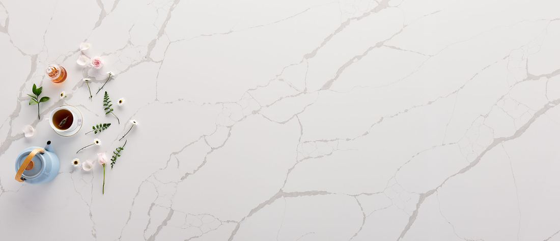 New Calacatta Laza quartz countertops installed in a home