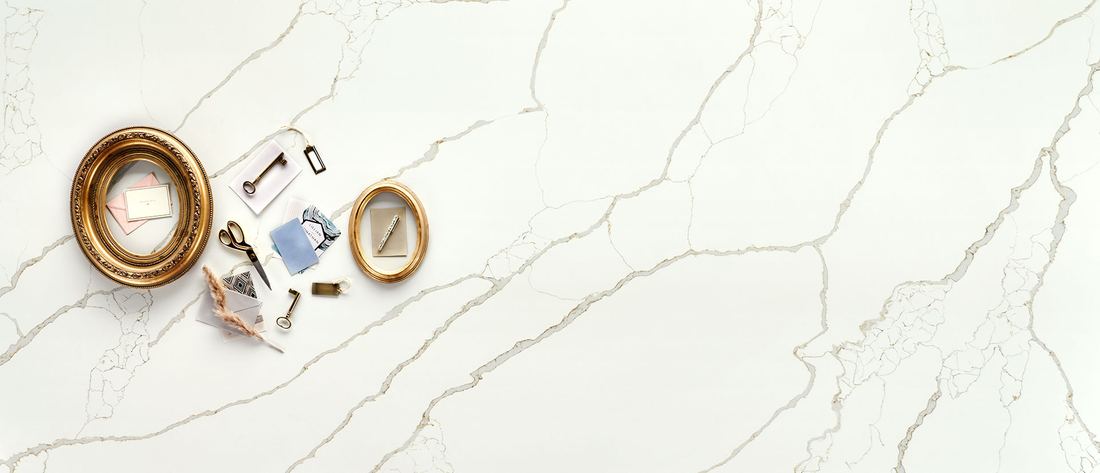 New Calacatta Laza Gold quartz countertops installed in a home