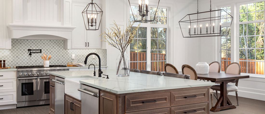 New Calacatta Laza Gold quartz countertops installed in a home