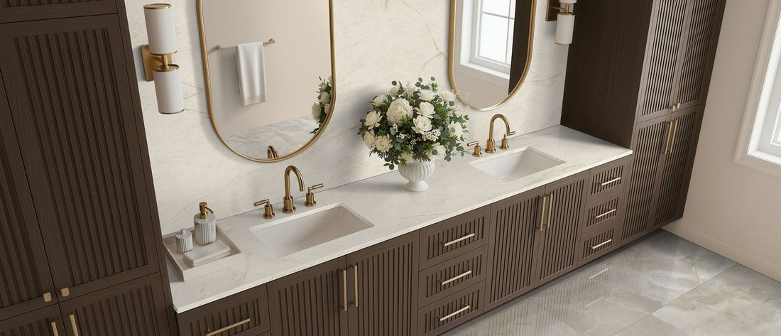 SoliTaj Brushed quartz countertops installed in a home