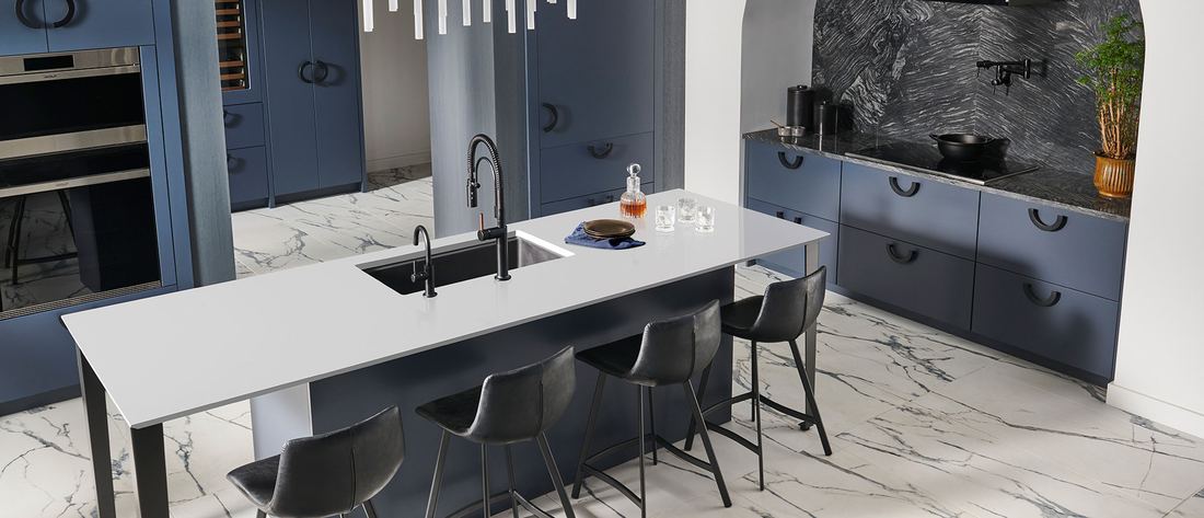 Stellar White quartz countertops installed in a home