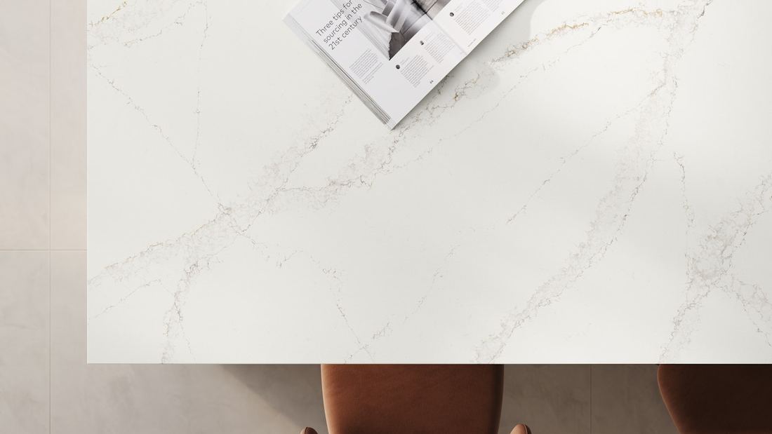 Bronze Rivers quartz countertops installed in a home
