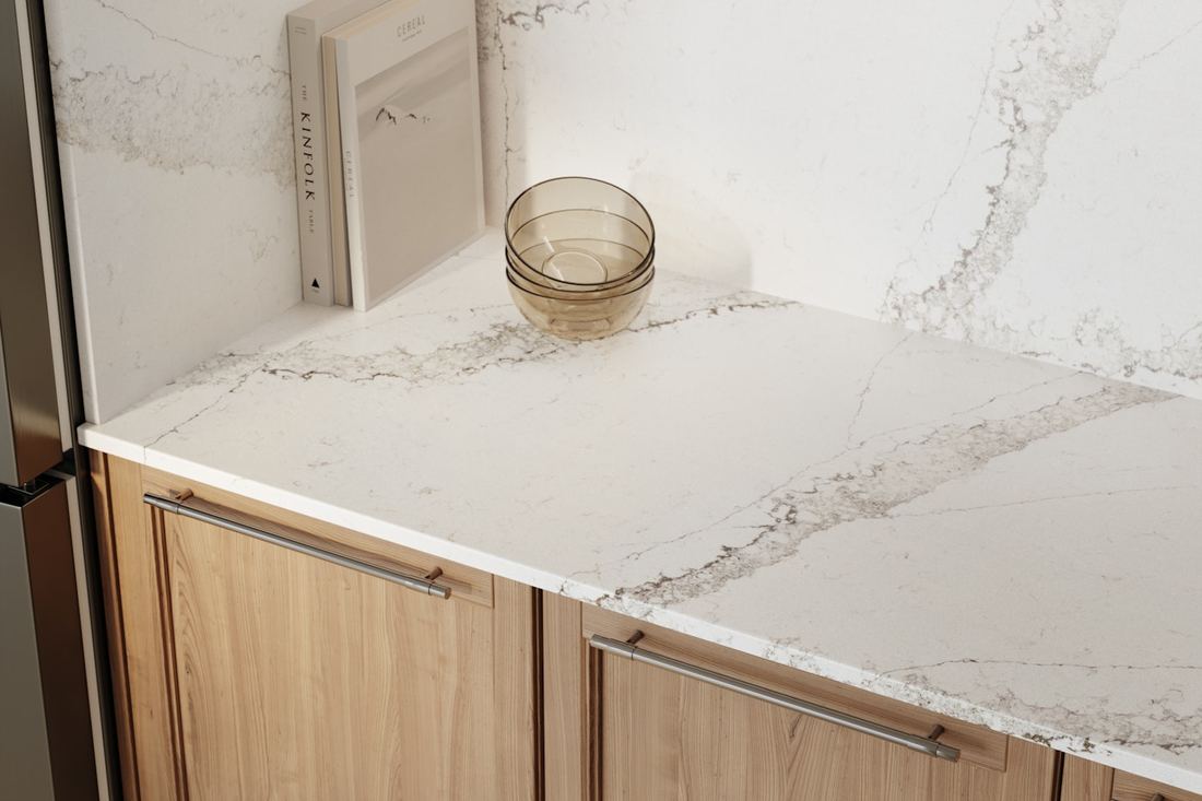 Calacatta Themis quartz countertops installed in a home