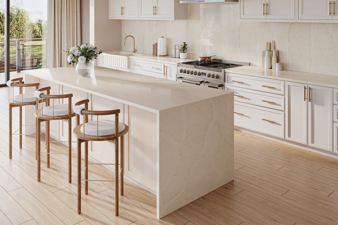 Calacatta Tova quartz countertops installed in a home