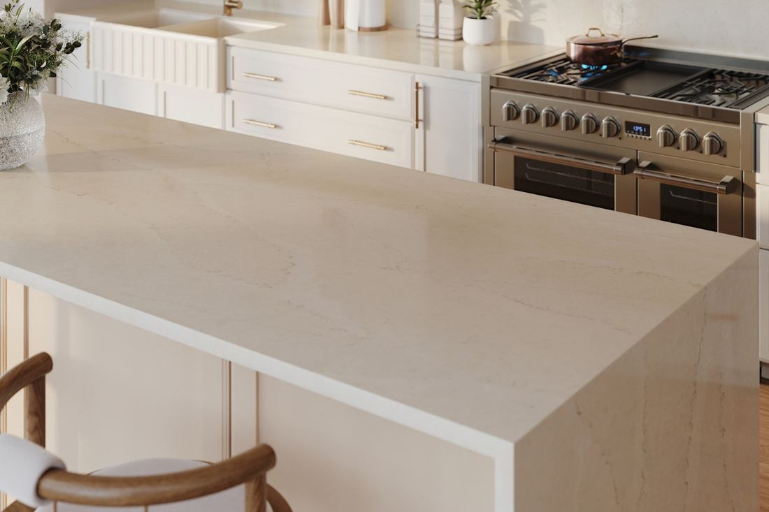 Calacatta Tova quartz countertops installed in a home