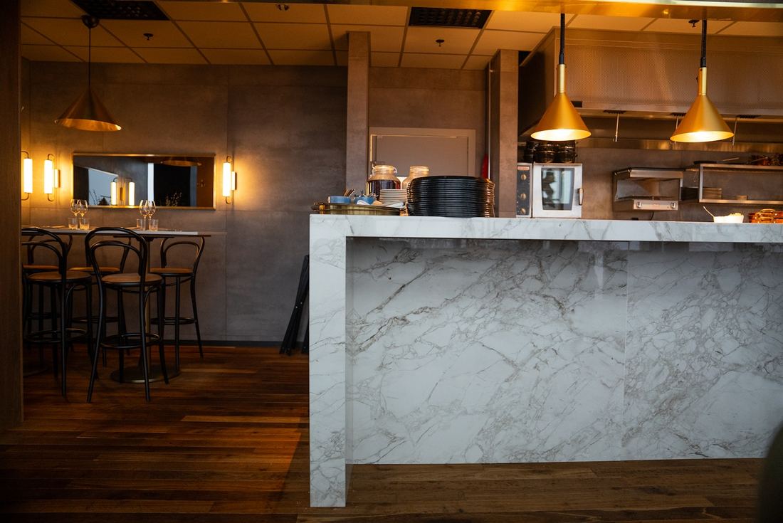 Calypso quartz countertops installed in a home