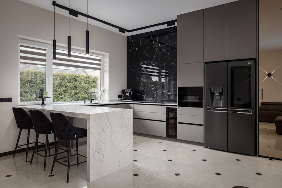 Eclectic Pearl quartz countertops installed in a home