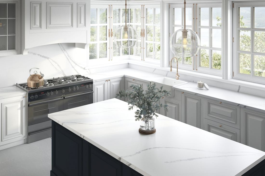 Et Bella quartz countertops installed in a home