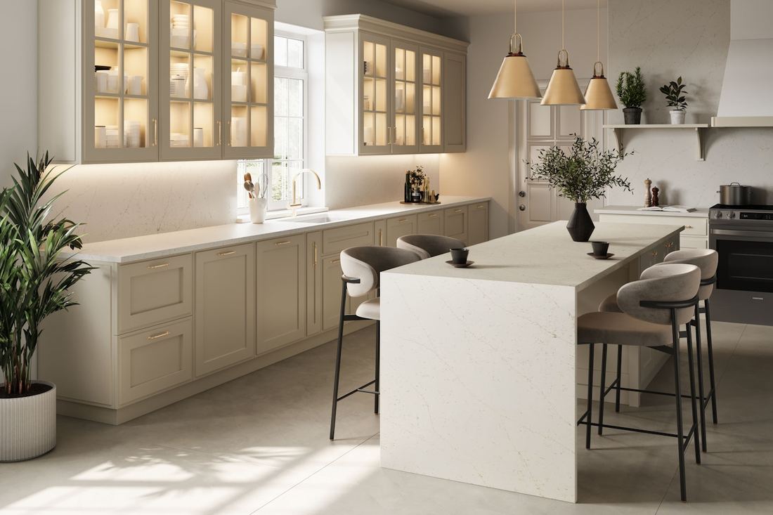 Persian White quartz countertops installed in a home